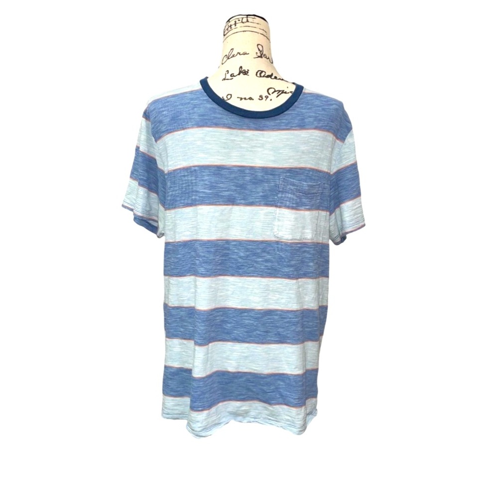 Old Navy Men’s Large Blue White Striped Short Sleeve T Shirt